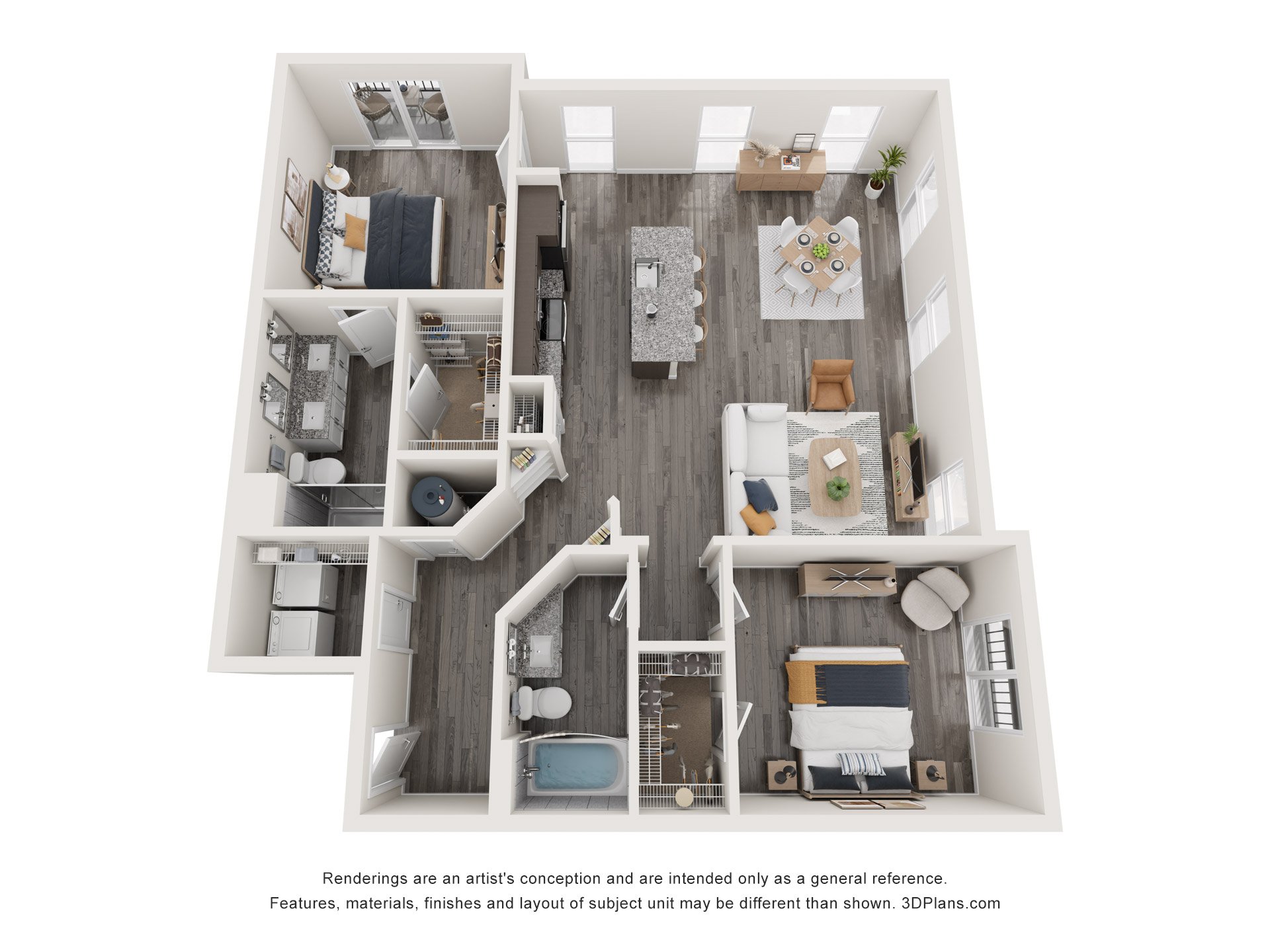 Floor plan for 2 beds, 2 baths, 1309 sqft